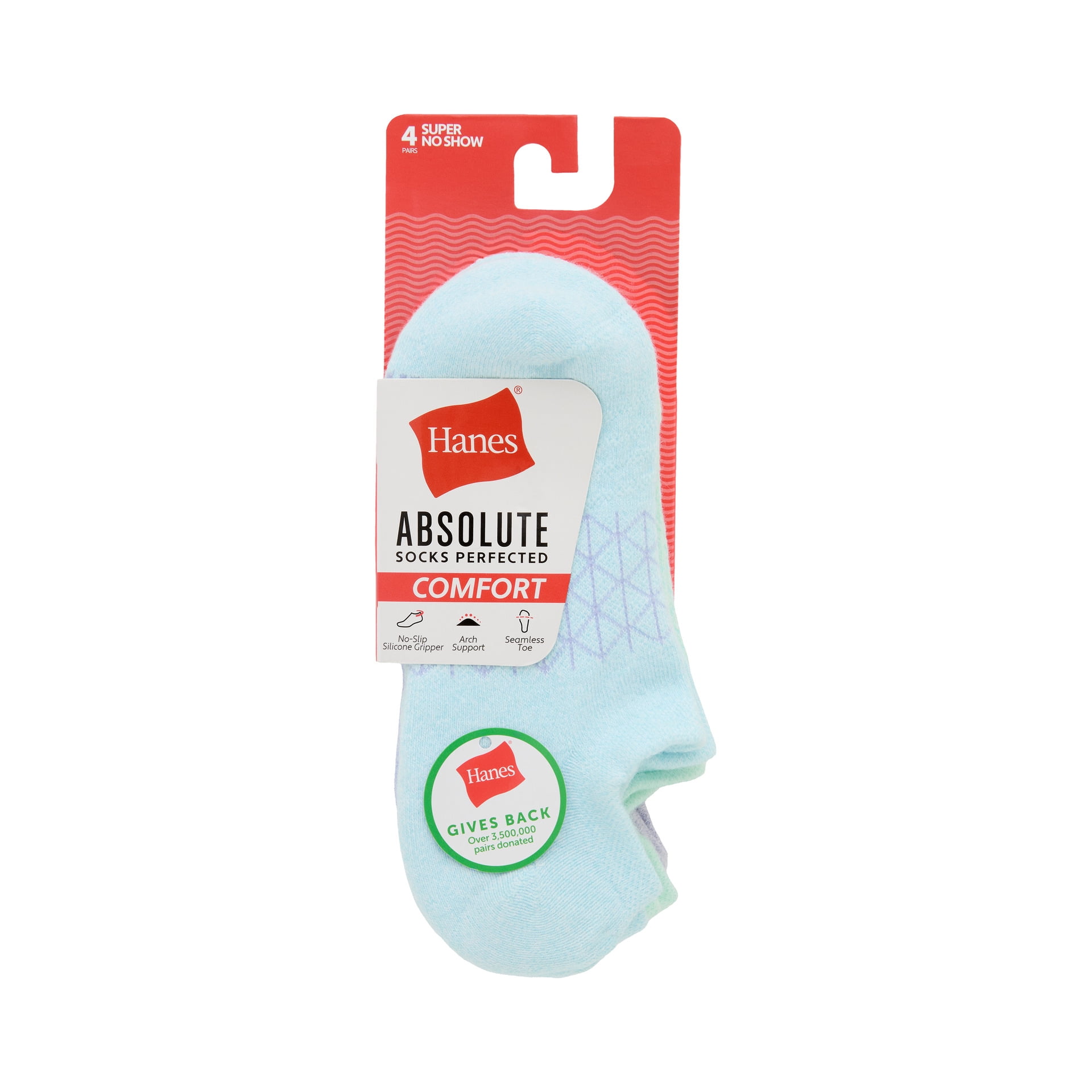 Hanes Women's Absolute Comfort Super No-Show Socks, 4-Pack, Size 5-9