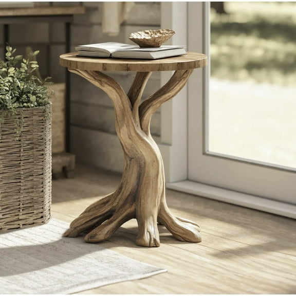 Handcrafted round end table solid wood table live edge table rustic table handma