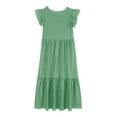 thumbnail image 4 of ShomPort Girls Ruffle Sleeve Maxi Dress Summer Loose Round Neck Flowy Tiered Dress with Pockets, 4 of 6