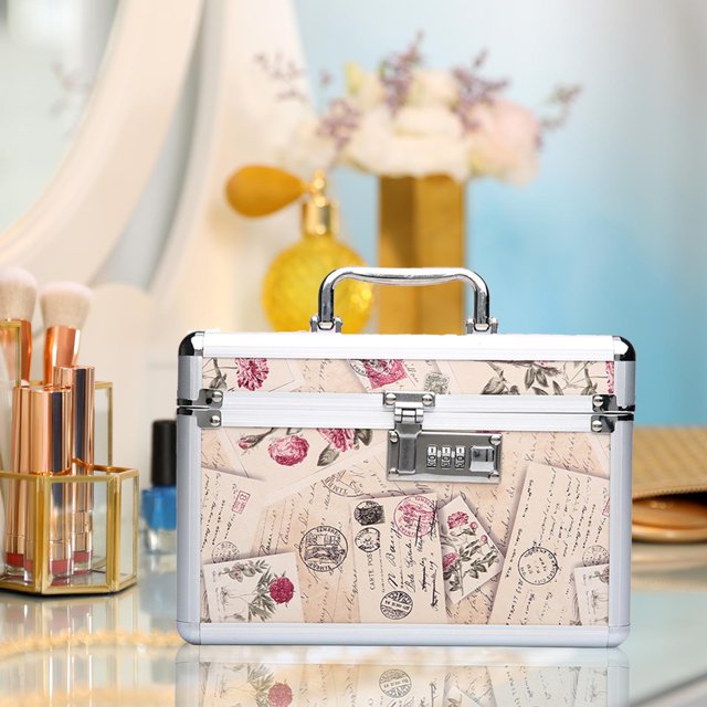 Estuche de tren de maquillaje, estuche de tocador con bandeja, organizador de caja de maquillaje, caja de almacenamiento de cosméticos para mujeres M