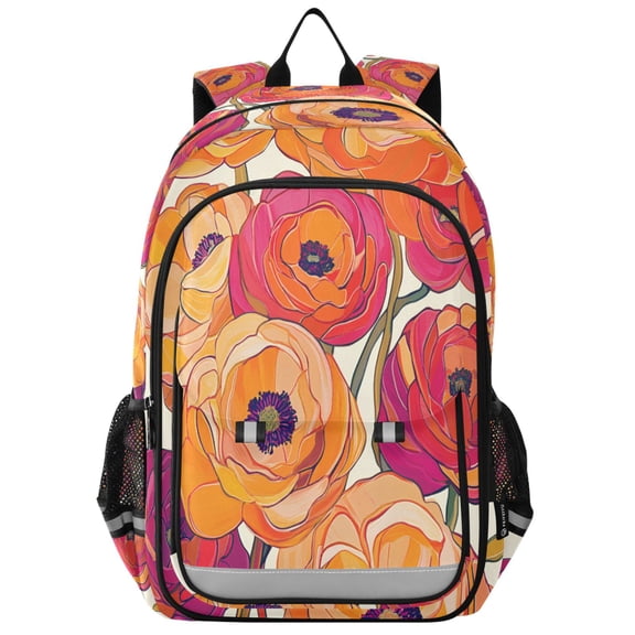 FORMRS Unisex School Backpack 17" Student Travel Bag with Laptop Compartment, Orange Hand Drawn Floral