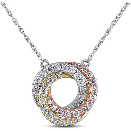 Miabella 1/2 Carat T.W. Diamond 10kt Three-Tone Gold Interlocking Circle Necklace, 17