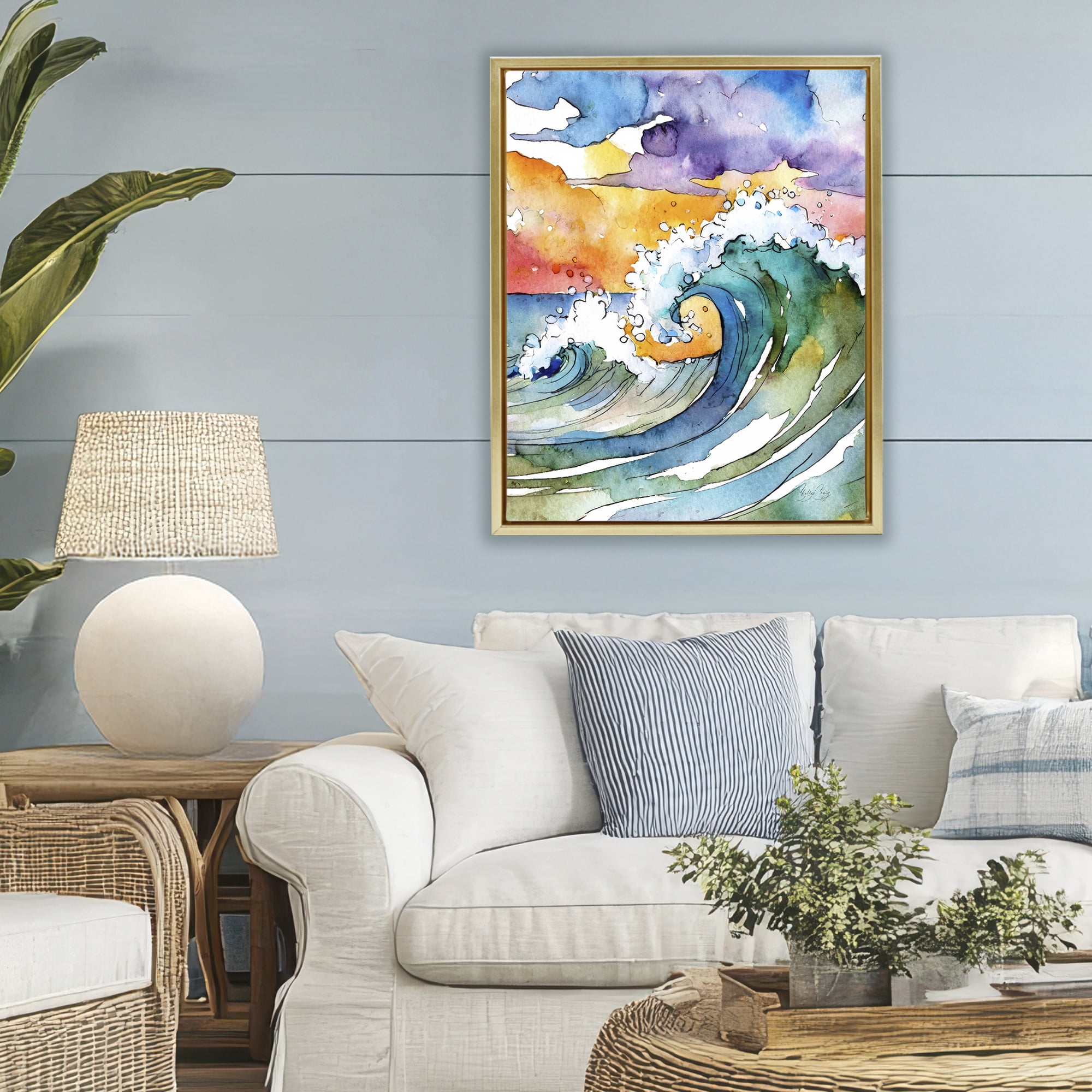 Stupell Industries Vibrant Sunrise Surf Gold Framed Floater Canvas Wall Art, design by Shelly Craig