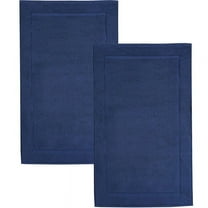 Hawmam Linen Navy Blue Bath Mats, 21 x 34 inches, Pack of 2 - 100% Ring Spun Cotton, Banded Design, Highly Absorbent, Machine Washable for Bathroom Floor