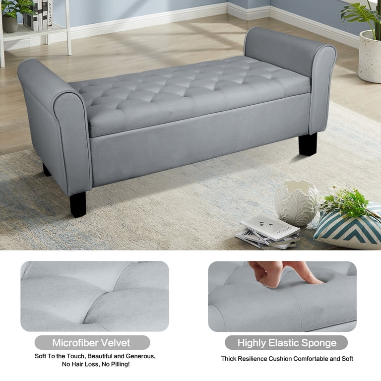 Furniliving 51 Button-Tufted Large Upholstered Bench Ottoman Linen with Storage, for Bedroom/Entryway/Living Room