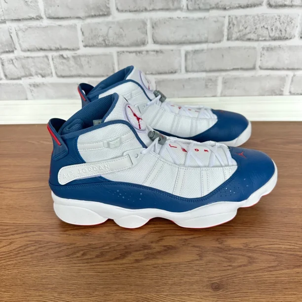 ??Ni-ke Jordan 6 Rings Hi Sz 12 Mens Shoes White Blue Red Sneakers 322992-140 New