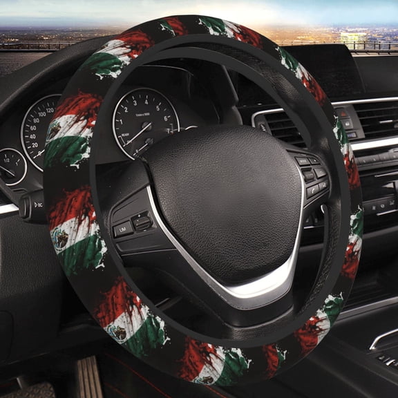 Steering Wheel Cover Anti-Slip Elastic Car Protective Universal 15 Inch Fit for Vehicles Auto SUVs , Mexican Flag Cool Vintage