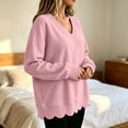 thumbnail image 7 of Eryao Oversized Pullover Sweatshirts for Women Fall Winter Lightweight Scalloped Sweatshirt Baggy V Neck Long Sleeve Solid Color Tops Pink,XXL, 7 of 7