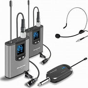Wireless Headset Lavalier Microphone System -Alvoxcon Dual Wireless Lapel Mic for iPhone, DSLR Camera, PA Speaker, YouTube, Podcast, Video Recording, Conference, Vlogging, Church, Interview, Teaching…