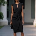 thumbnail image 5 of Xdegoge Sleeveless Dress for Women Keyhole Neck Ruched Waist Fitted Sheath Midi Dresses Work Office Business Casual Party Wedding Guest Gown Summer Solid Color Elegant Outfits, 5 of 5