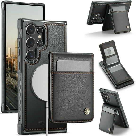 For Samsung Galaxy S23 Ultra Compatible with Magsafe 2 in 1 Detachable Wallet Case with Card Holder,Women Men,Magnetic PU Leather RFID Blocking Flip Kickstand Credit Card Slots Phone Case,Black