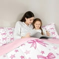 thumbnail image 4 of Castle Fairy Pink Ribbon Bow-Tie 7-Piece Twin Bedding Sets for Kids Girls Women,Kawaii Stars Print Bedding Comforter Set,Dreamy Princess Breathable Sheet Sets,Super Cozy Room Decor, 4 of 8