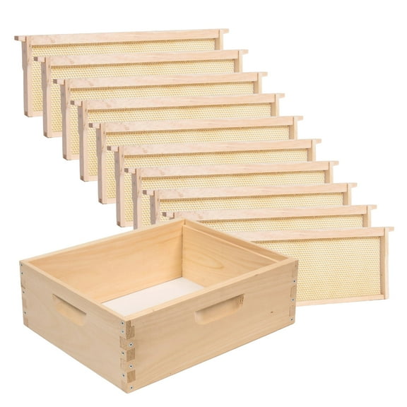 Stoney Acres Beekeeping Beehive Box, 10 Frame Medium Assembled Super or Brood Honeybee Hive Box with Plastic Foundation Frames, Amish Made