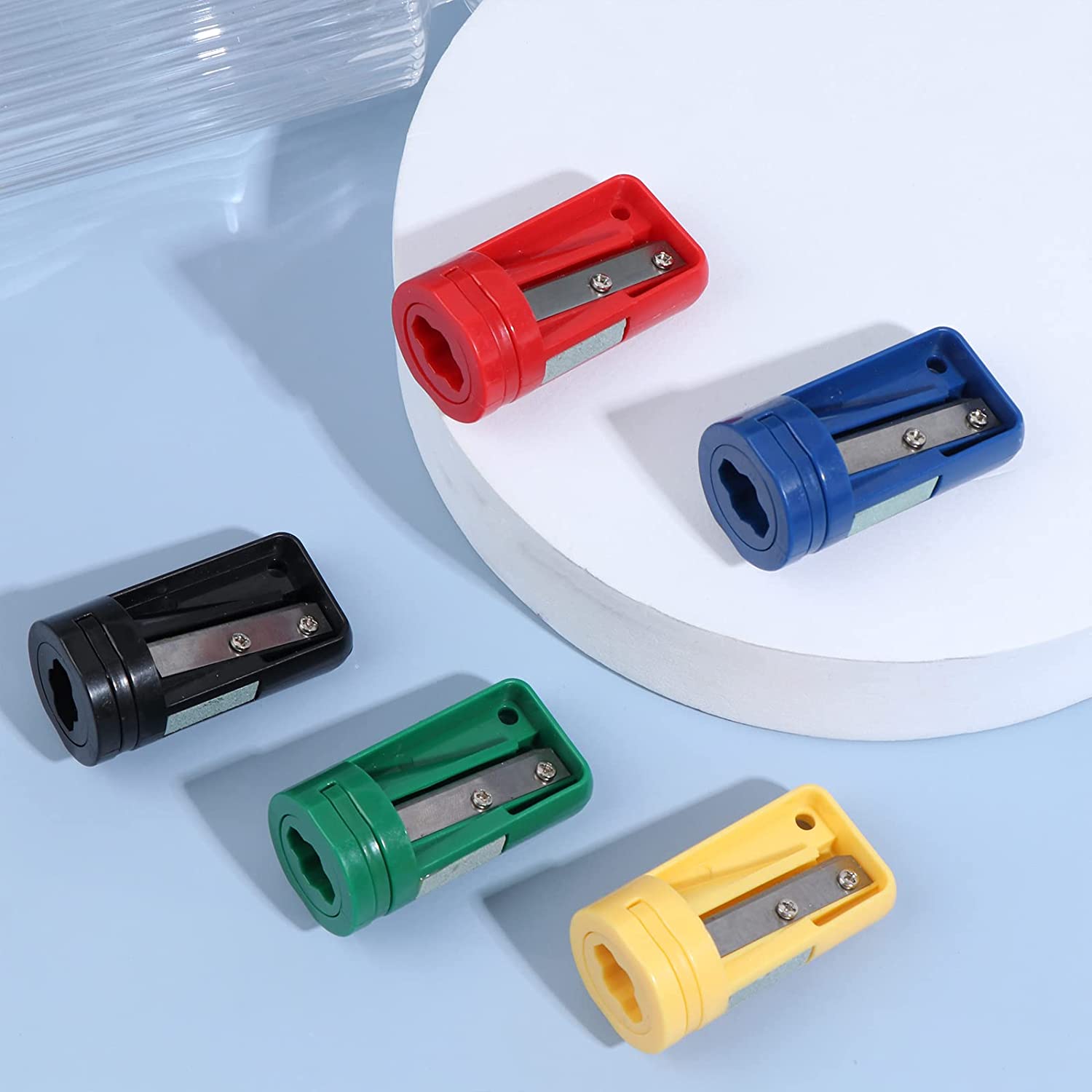 ABCISI 10 Pack Carpenter Pencil Sharpener, Compact Manual Carpenter Pencil Sharpener, Portable Woodwork Pencil Cutter for Woodworking Travel Office, 5 Vibrant Shades