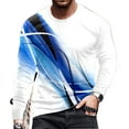 thumbnail image 6 of Mens Shirts Long Sleeve Line Printed Casual Round Neck Pullover Shirt Blue 2XL, 6 of 6