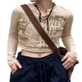 thumbnail image 1 of Women Ribbed Tops Long Sleeve Letter Print Over Navel Crop Tops Clothing, 1 of 8