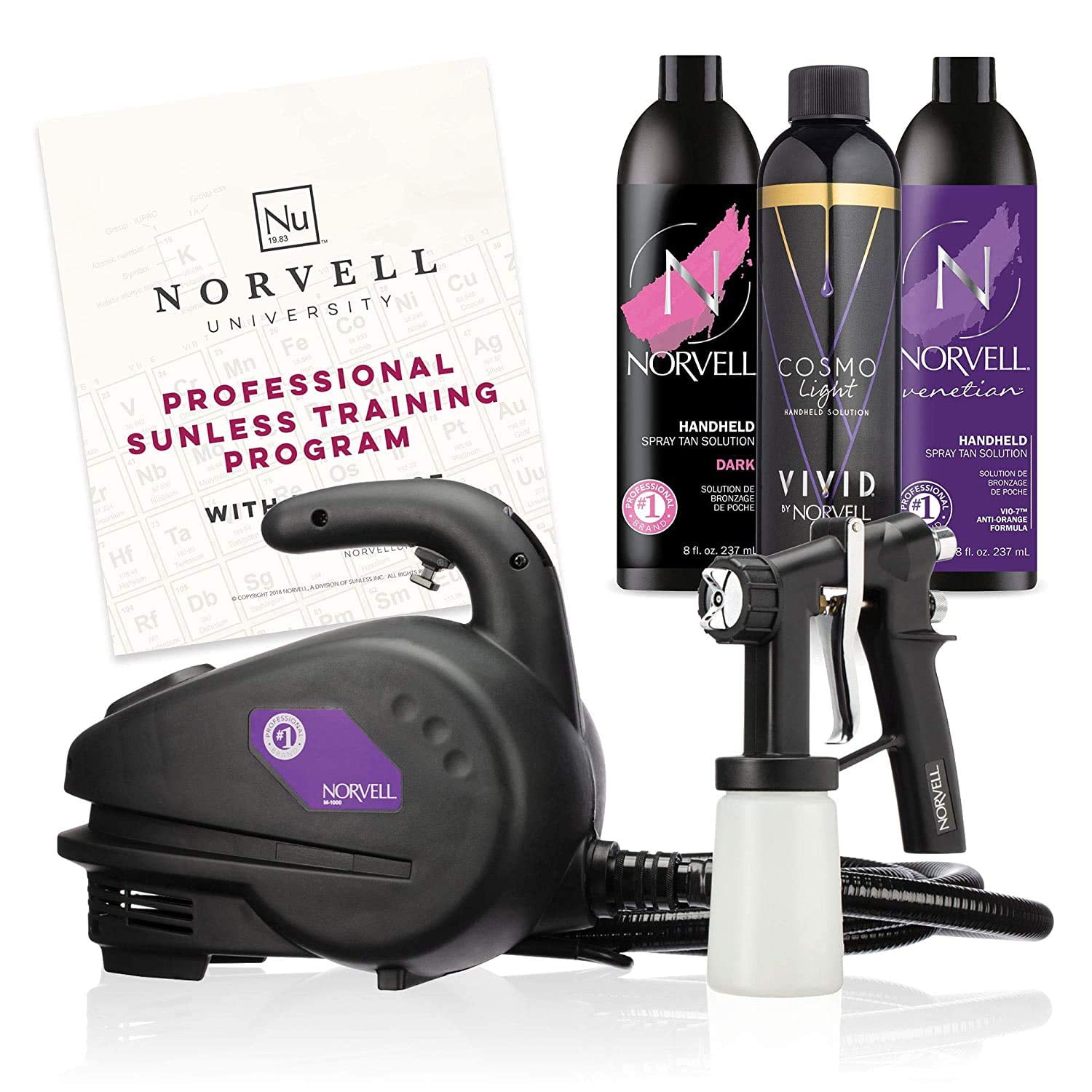 Norvell Sunless Kit - M1000 Mobile HVLP Spray Tan Airbrush + 8 oz Tanning Solutions in Ultra Vivid 'Cosmo', Venetian and Dark + Norvell Training Program (Retail Value $490) - Walmart.com
