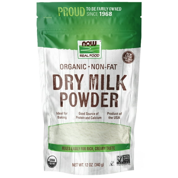 NOW Foods, Organic Non-Fat Dry Milk Powder with Protein and Calcium, 12-Ounce (Packaging May Vary)
