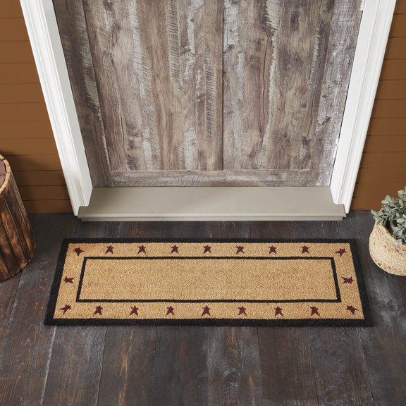 VHC Brands Coir Welcome Door Mat, Entry Rug, with PVC Backing, for Indoor Outdoor Use, Connell Collection, Rectangle 17x48 Doormat, Primitive Stars, Natural