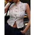 thumbnail image 6 of Gynyvoja Womens Lace Mandarin Collar Guipure Split Tank Top Sleeveless Shirt Blouses White S, 6 of 9