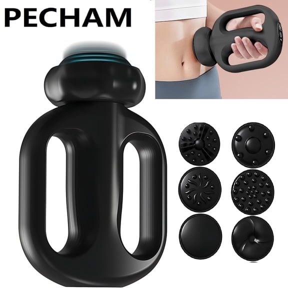 Pecham Massage Gun, Handheld Electric Massage Gun, Body Massager Muscle Massage Gun for Pain Relief Deep Tissue with 6 Massage Heads, Gift for Men & Women - Black