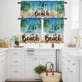 thumbnail image 3 of Palm Leaf Kitchen Curtains Valances and Tiers Set of 3 Life Is Better at The Beach Green Leaf Tier Curtains and Valance with Rod Pocket for Small Windows, 27.5"x36", 3 of 9