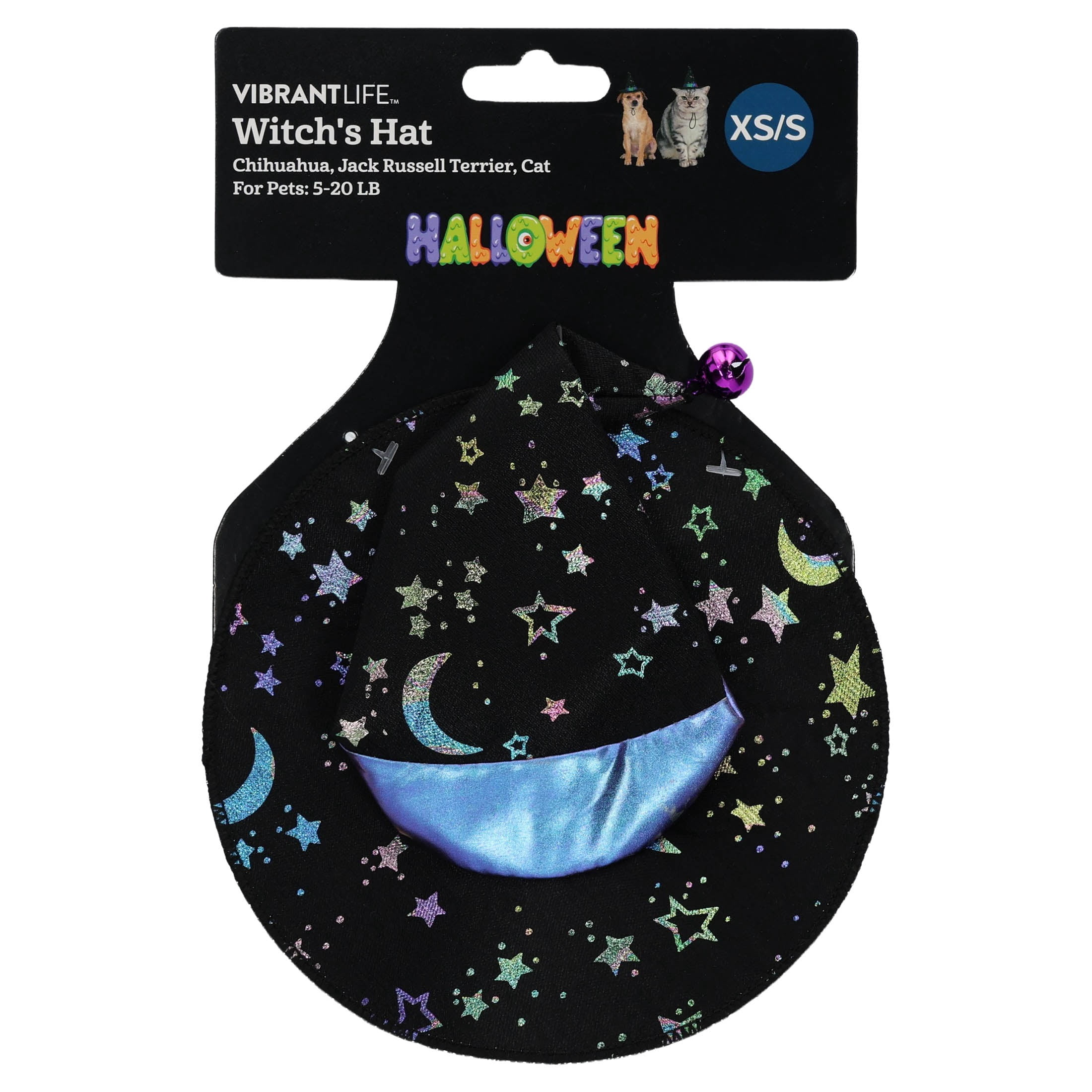 Vibrant Life Halloween Witch's Hat Costume for Dogs and Cats, Black, XS/S