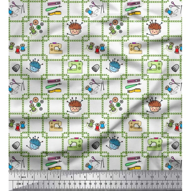 Soimoi Crepe Silk Fabric Thread Reel,Pin & Machine Sewing Printed Craft Fabric by The Yard 42 Inch Wide