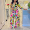thumbnail image 2 of AURA Womens Two Piece Outfit Tie Front Lapel Long Sleeve Shirt Wide Leg Pants Set, 2 of 10