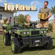 East Doll 24V Military Army-Style Ride On Dump Truck, 2 Seater 4WD 400W Electric Ride On Car, Big Kids Ride On Toy for Boys Girls 3-8 Years Old, Green