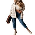 thumbnail image 4 of Womens Plaid Flannel Shirt Tops Long Sleeve Lapel Buttons Up Shacket Jacket Fall Spring Cardigan Coat, 4 of 6