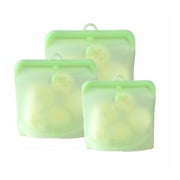 Ecoberi Reusable Silicone Food Storage Bag - Cook, Store, Freeze, Microwave, Set of 3, 16 oz, 32 oz, 48 oz (Green)