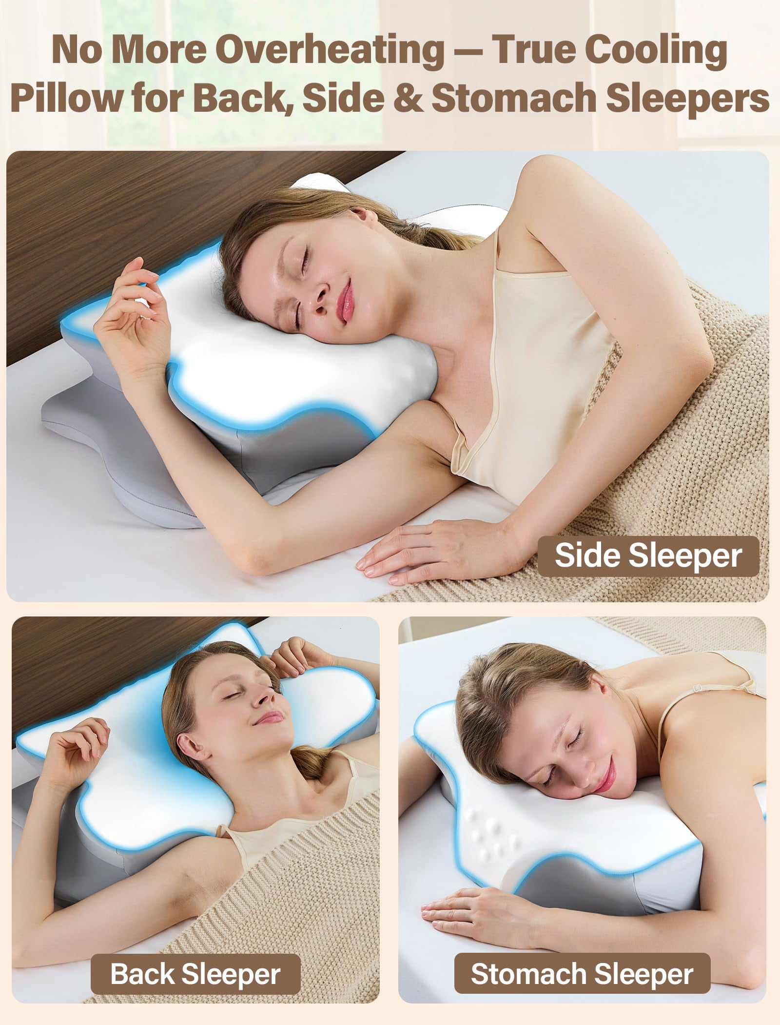 LOMAO Cervical Neck Pillow for Neck Support, Contour Memory Foam Pillow for Side and Back Sleepers, Cooling Washable Cover, Dual Height 4.2"/5", Queen