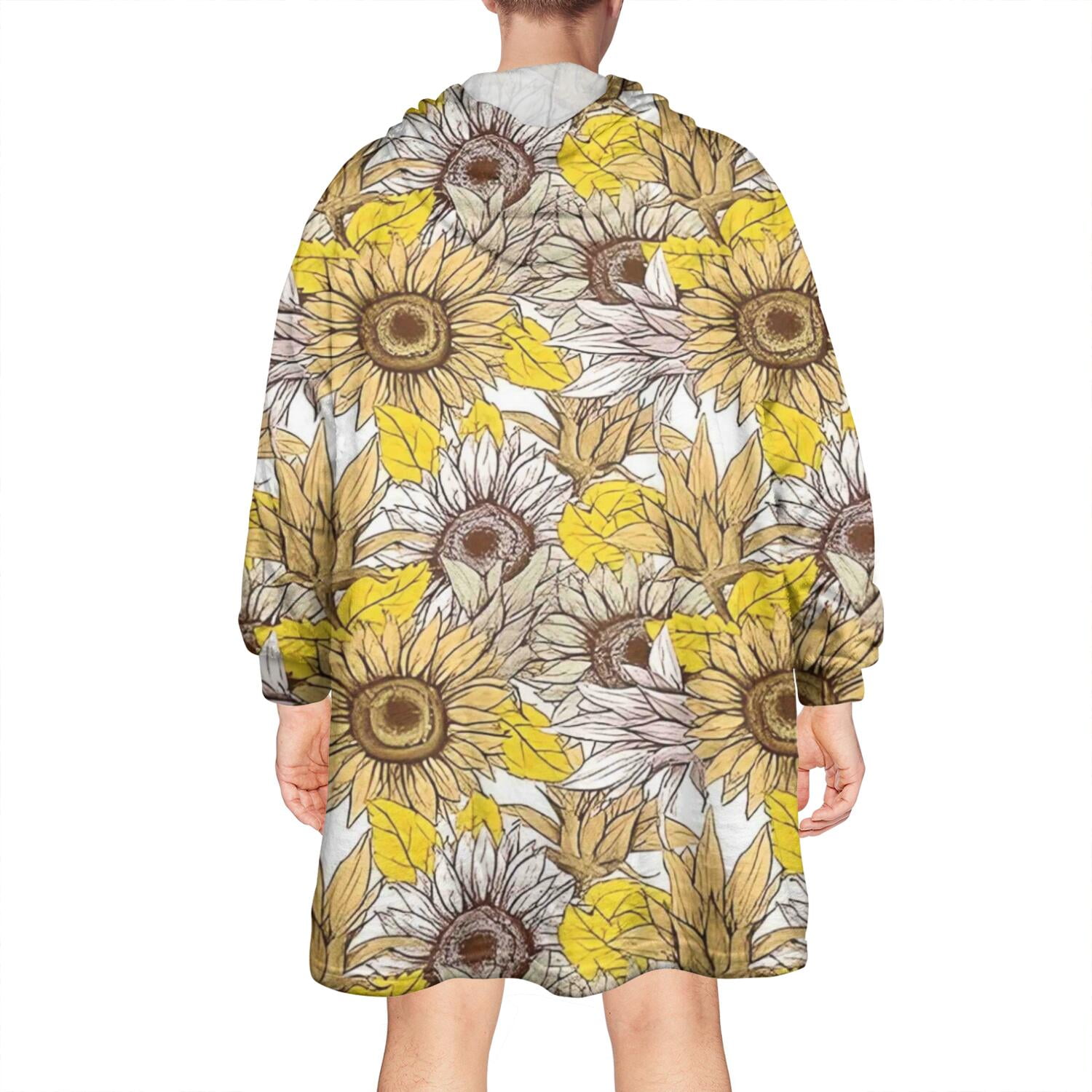 Yellow Brown Sunflower Pattern Wearable Oversized Blanket,Wearable Blanket Hoodie for Adults,Cozy Hooded Blankets with Super Pockets,Super Warm Fuzzy Pullover for Women & Men