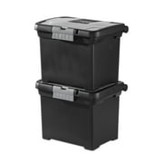 Sterilite Portable File Box, Letter-Size Plastic File Storage Box with Handle and Divided Lid Storage Compartment, Black