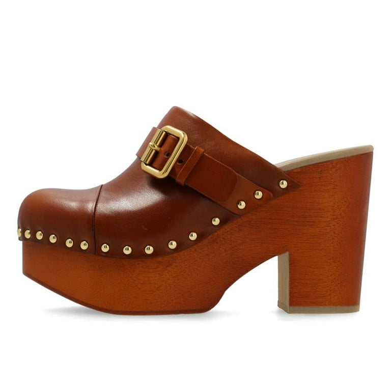YDN Women Daily Rivet Studded Closed Toe Mules Platform Chunky