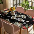 thumbnail image 3 of Merry Christmas Table Cloths for 5 Foot Rectangle Tables, Black Xmas Tree Snowflake Poinsettia Patio Waterproof Elastic Fitted Tablecloths, Washable Rectangular Table Cover for Camping, 3 of 8