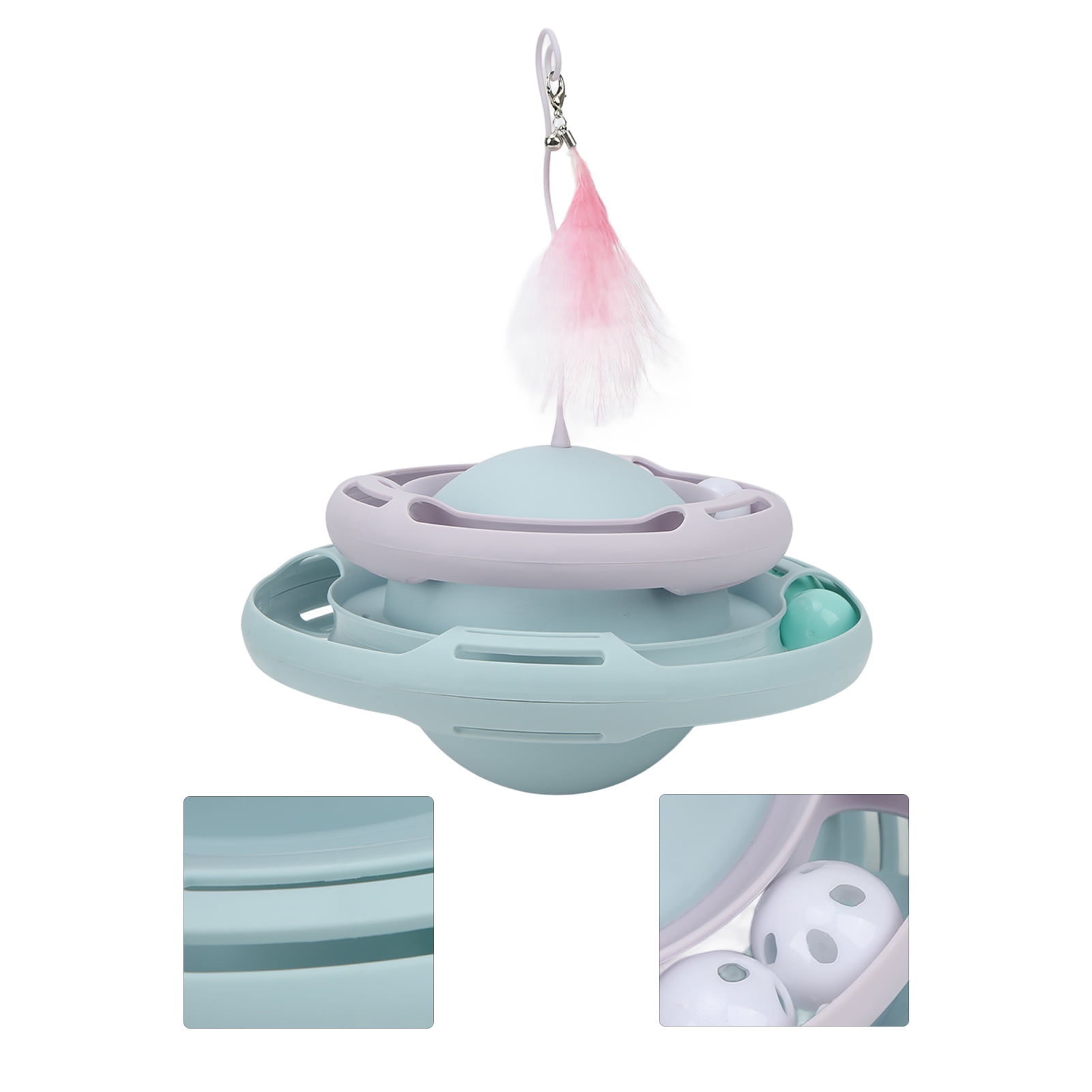 BIMZUC Interactive Cat Turntable Toy with Teaser Wand, Puzzle Track Ball Kitten Toys, Light Blue/Purple, 9.8 in / 25 cm