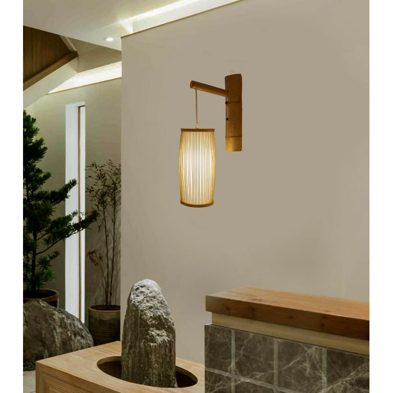 Modern Wicker Plug in Bamboo Wall Light Fixture with Switch - Basket Rattan Lampshade Chandelier Wall Lamp forLiving Room - 15*5.51 LM164-P