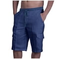 thumbnail image 2 of SDNall Linen Shorts Men Summer Fashion Drawstring Elastic Solid Color Loose Casual Five Pants Beach Casual Shorts Mens Workout Shorts (Navy,Sizes:M-3XL), 2 of 9