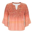 thumbnail image 5 of Viluyesy V-Neck T-Shirt for Womens 3/4 Sleeves Shirt Tops Loose Blouse Orange Size XL, 5 of 5
