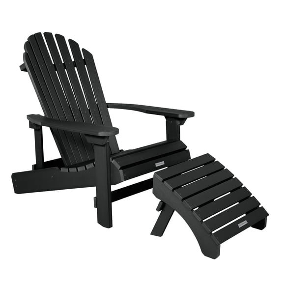 Highwood 2-pc King Hamilton Adirondack Set with 1 Folding Adirondack Ottoman - Folding and Reclining, Outdoor, Eco-friendly, Synthetic Wood