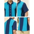 thumbnail image 6 of INSPIRE CHIC Men's Striped Button Down Short Sleeve Hawaiian Color Block Shirts S Navy Green, 6 of 6