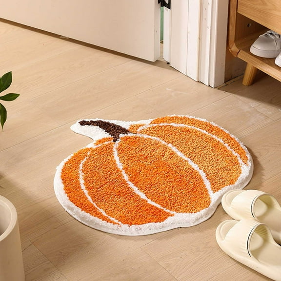 IMossad Pumpkin Bathroom Rug 23.6x15.7in Orange Pumpkin Shaped Bath Mat Soft Flock Material Non-Slip Machine Washable Halloween Thanksgiving Home Décor