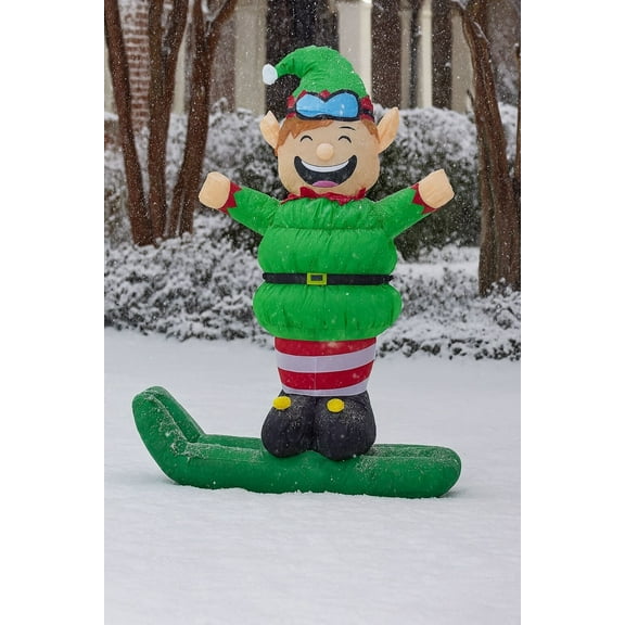 5ft Elf on Snowboard - Christmas Inflatable by Seasonal LLC
