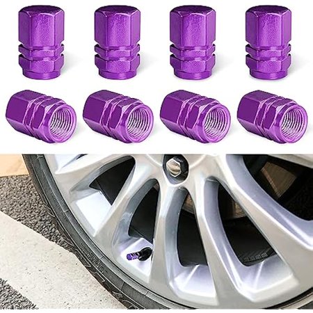0829 Ziciner 8 PCS Car Tire Valve Stem Caps, Aluminum Alloy Wheel Valve Covers with Rubber O-Ring, Corrosion Resistant Leak-Proof Tire Air Cap Set, Universal for SUV, Truck, Motorcycle, Bike (Purple)