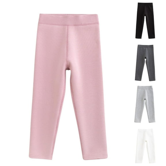 WRKEKC Girls Fleece Lined Leggings Solid Color Elastic Waist Thickened Warm Stretchy Comfy Fall Winter Pants for 1-11 Years