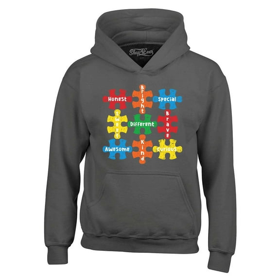 Shop4Ever Men's Autism Awareness Puzzle Pieces with Words Hooded Sweatshirt Hoodie X-Large Charcoal