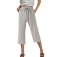 thumbnail image 6 of vigerkar Capri Pants for Women Casual Summer Cotton Linen Capris Drawstring Elastic High Waist Pants Wide Leg Cropped pant Grey, M, 6 of 6