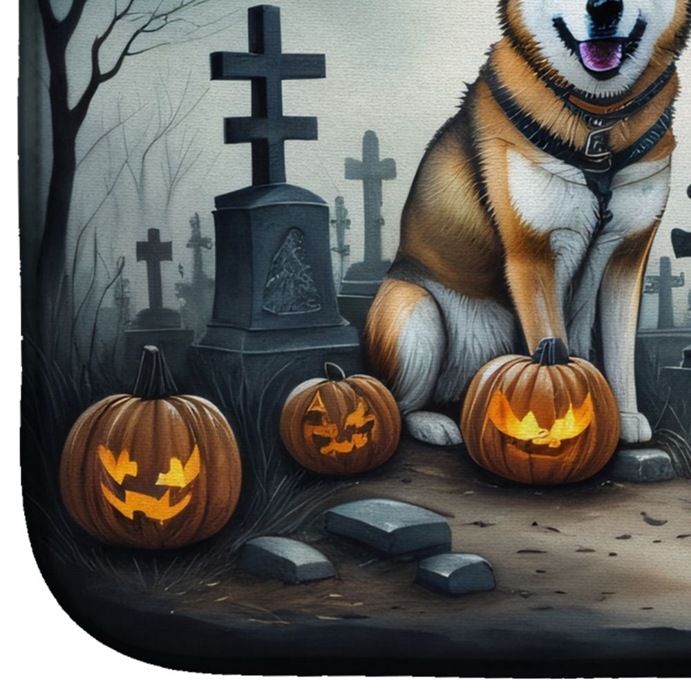 Akita Spooky Halloween Dish Drying Mat Absorbent Dish Drying Mat Pad for Kitchen Counter Dish Drainer Mat for Countertop, 14 x 21"